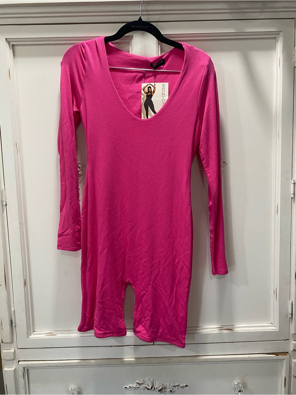 naked wardrobe Hot Pink Long Sleeve Romper Jumpsuit